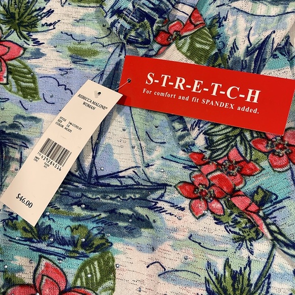 Rebecca Malone plus size 1X tropical theme shirt stretchy NEW - Picture 10 of 14